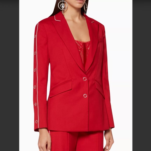 Jonathan Simkhai Jackets & Blazers - SIMKHAI Hibiscus-Red Snap Wool Boyfriend Blazer Size 2 NWT